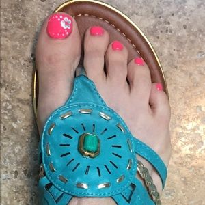 385 Fifth brand; turquoise flip flop sandals; size 9